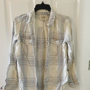 Express Cream and Gray Plaid Shirt